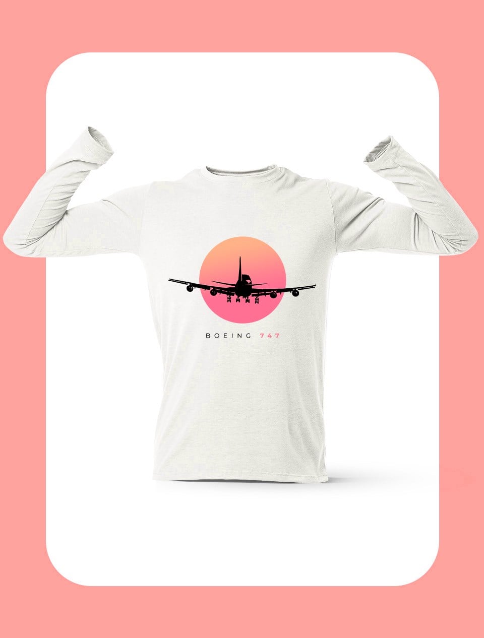 Boeing 747-400 Uzun Kollu Beyaz T-Shirt
