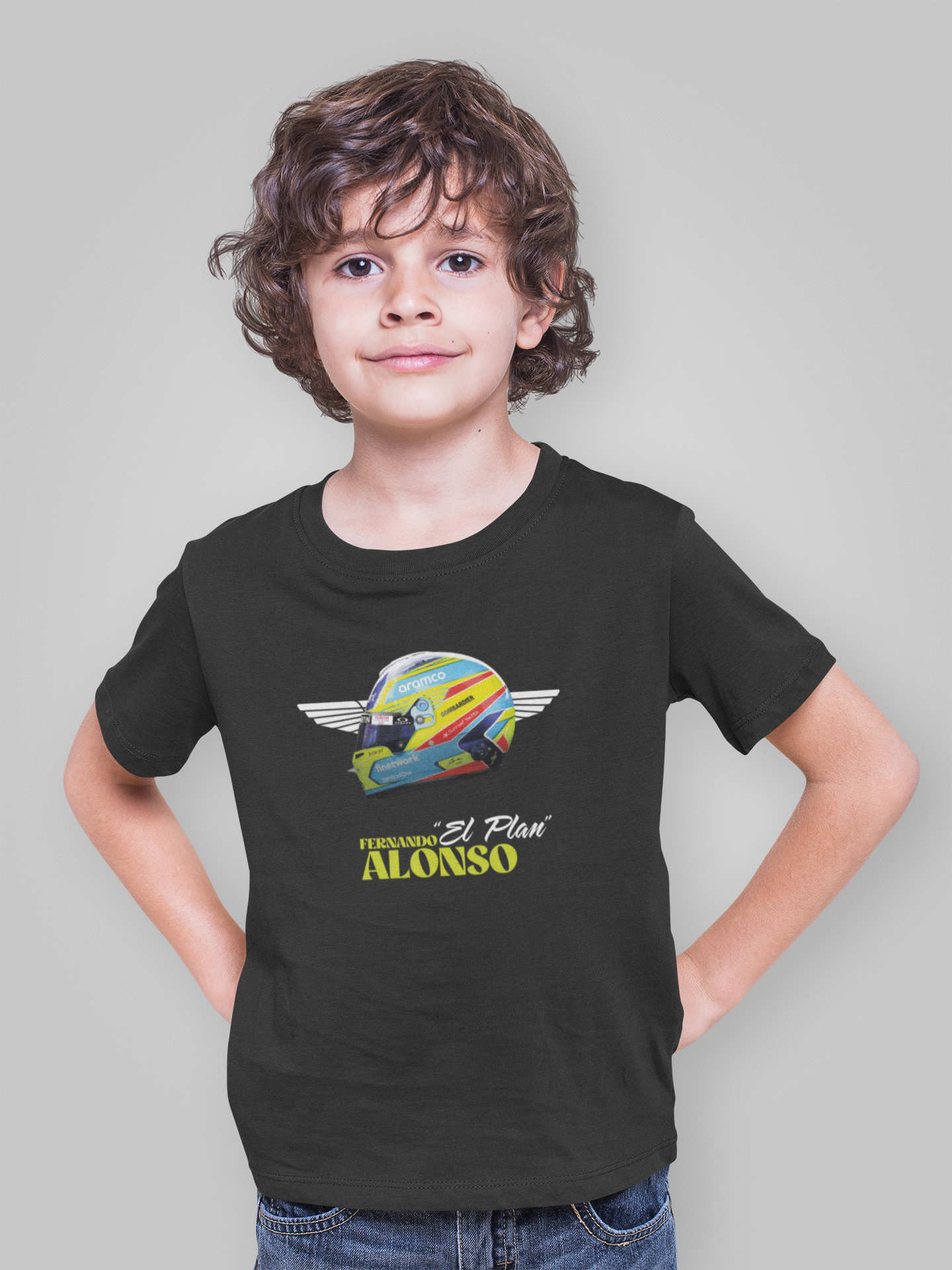 Fernando Alonso Parlayan Kask Siyah Çocuk  T-shirt