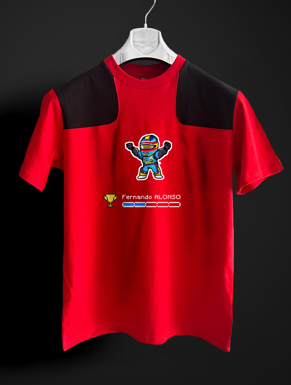 Fernando Alonso Pixel  kırmızı siyah T-shirt