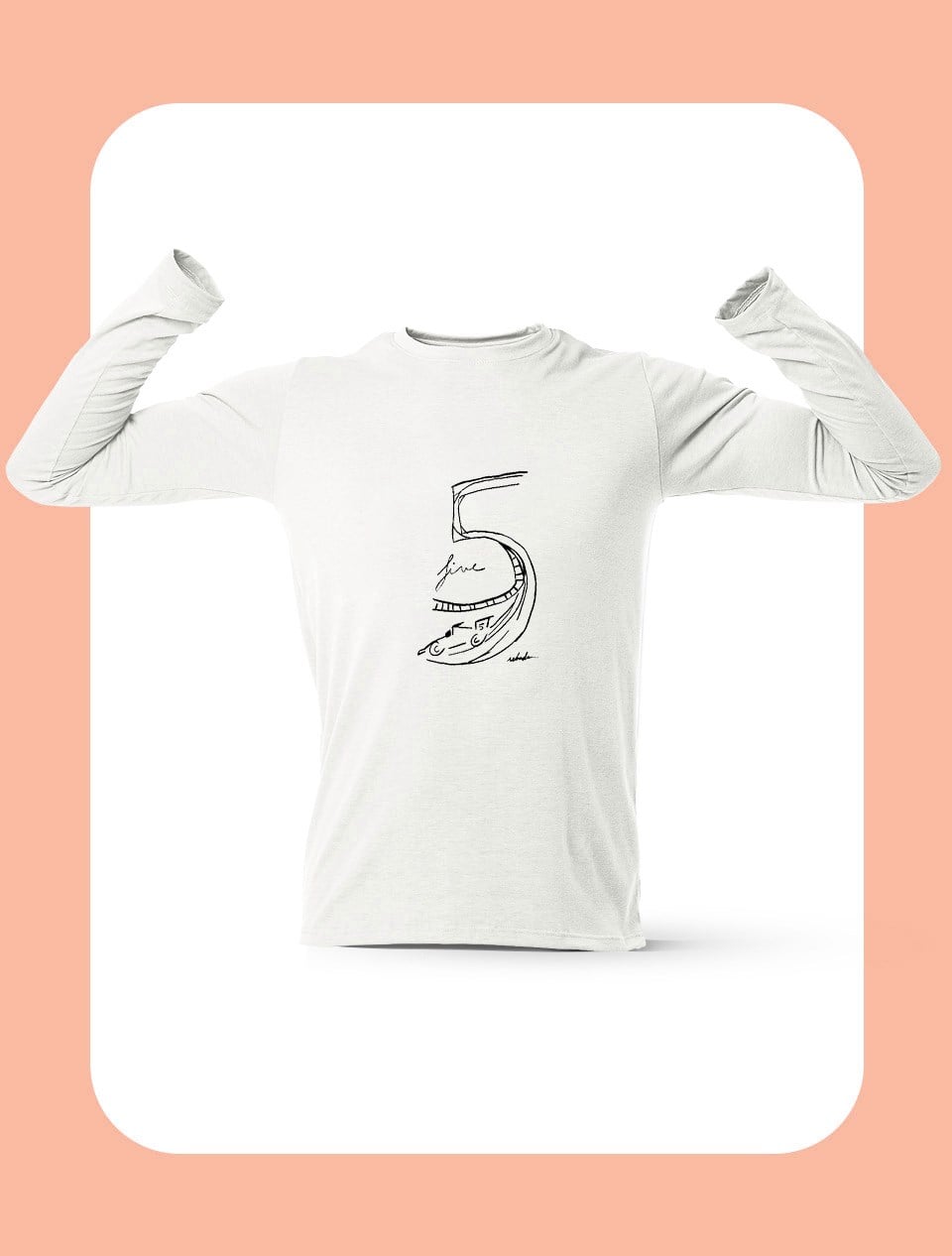 Sebastian Vettel Drawing-White Uzun Kollu Beyaz T-Shirt