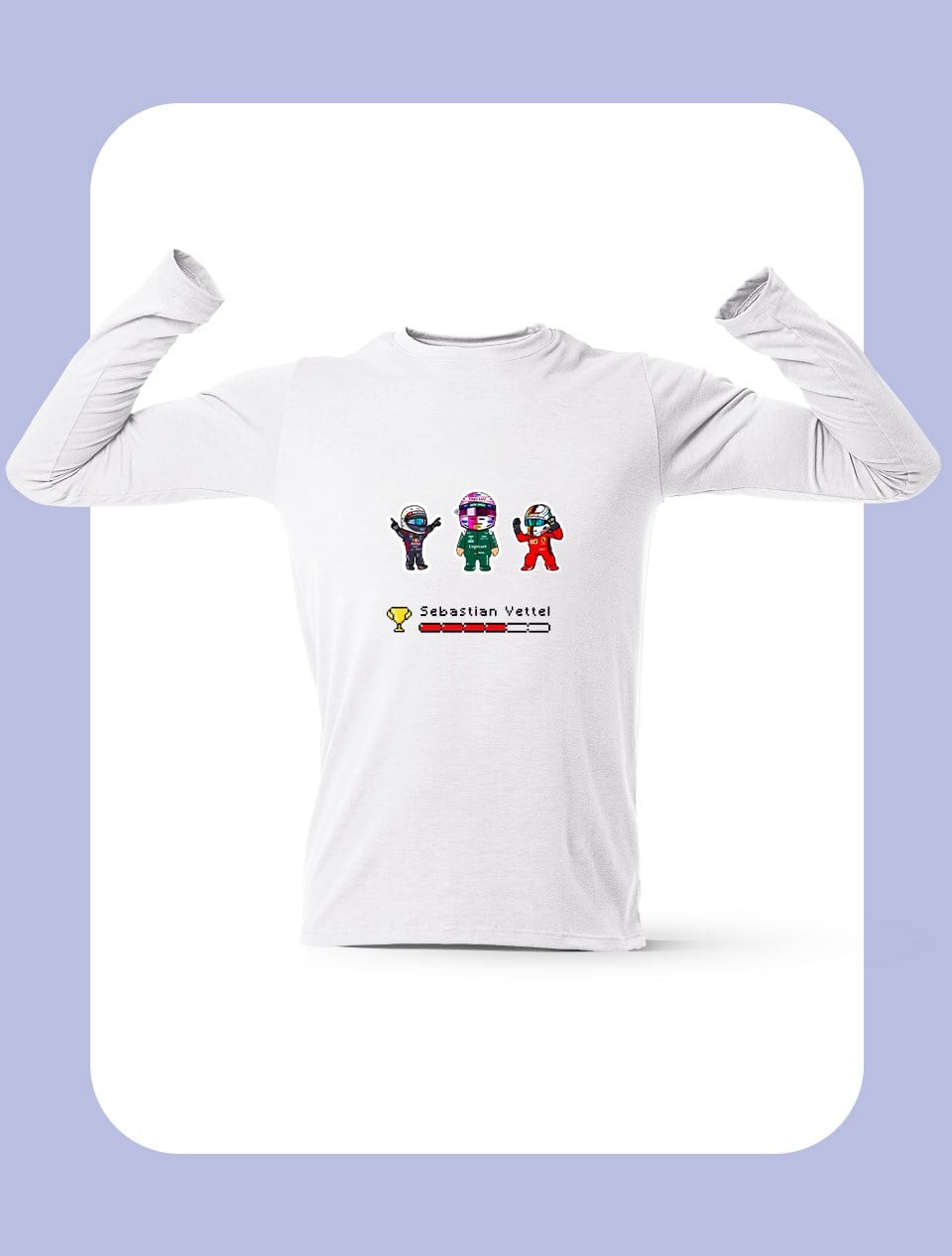 Sebastian Vettel Pixel Art Uzun Kollu Beyaz T-Shirt