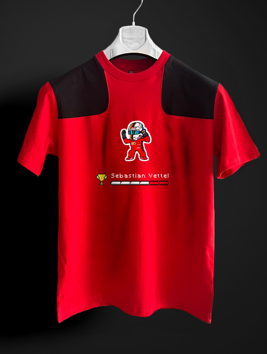 Sebastian Vettel Pixel  kırmızı siyah T-shirt