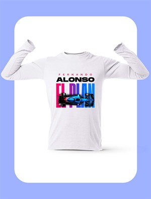 Fernando Alonso El Plan Uzun Kollu Beyaz T-Shirt