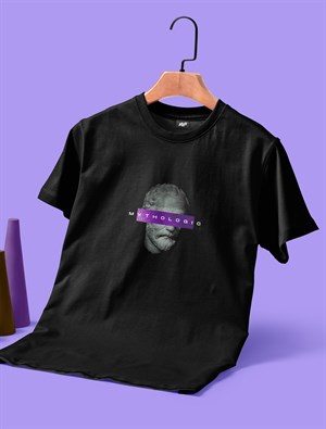 Mythologic Baskılı Unisex Siyah T-Shirt
