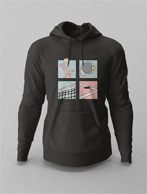 Tennis Cartoon Siyah Hoodie