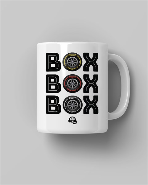 BOX BOX BOX Formula 1 Temalı Baskılı Beyaz Kahve Kupa Bardak