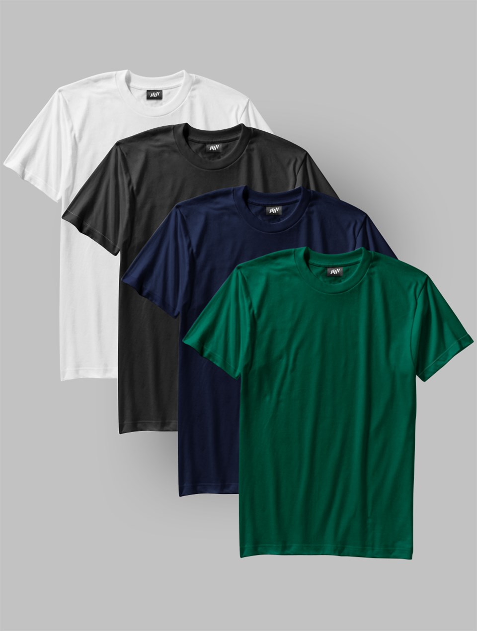 4'lü Siyah-Beyaz-Lacivert-Yeşil Renk Basic T-Shirt