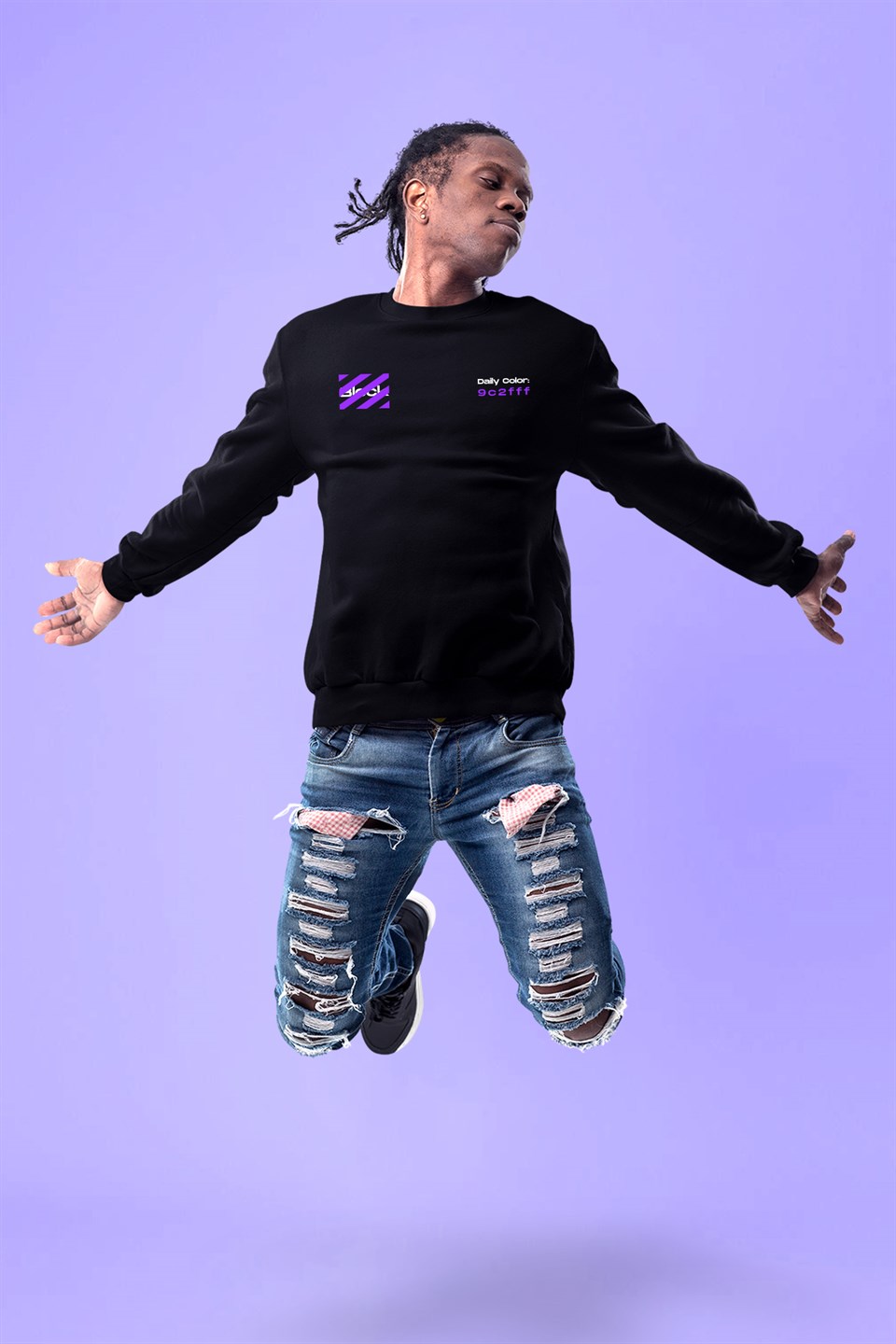 Block Fashion Siyah Sweat Mor Baskı