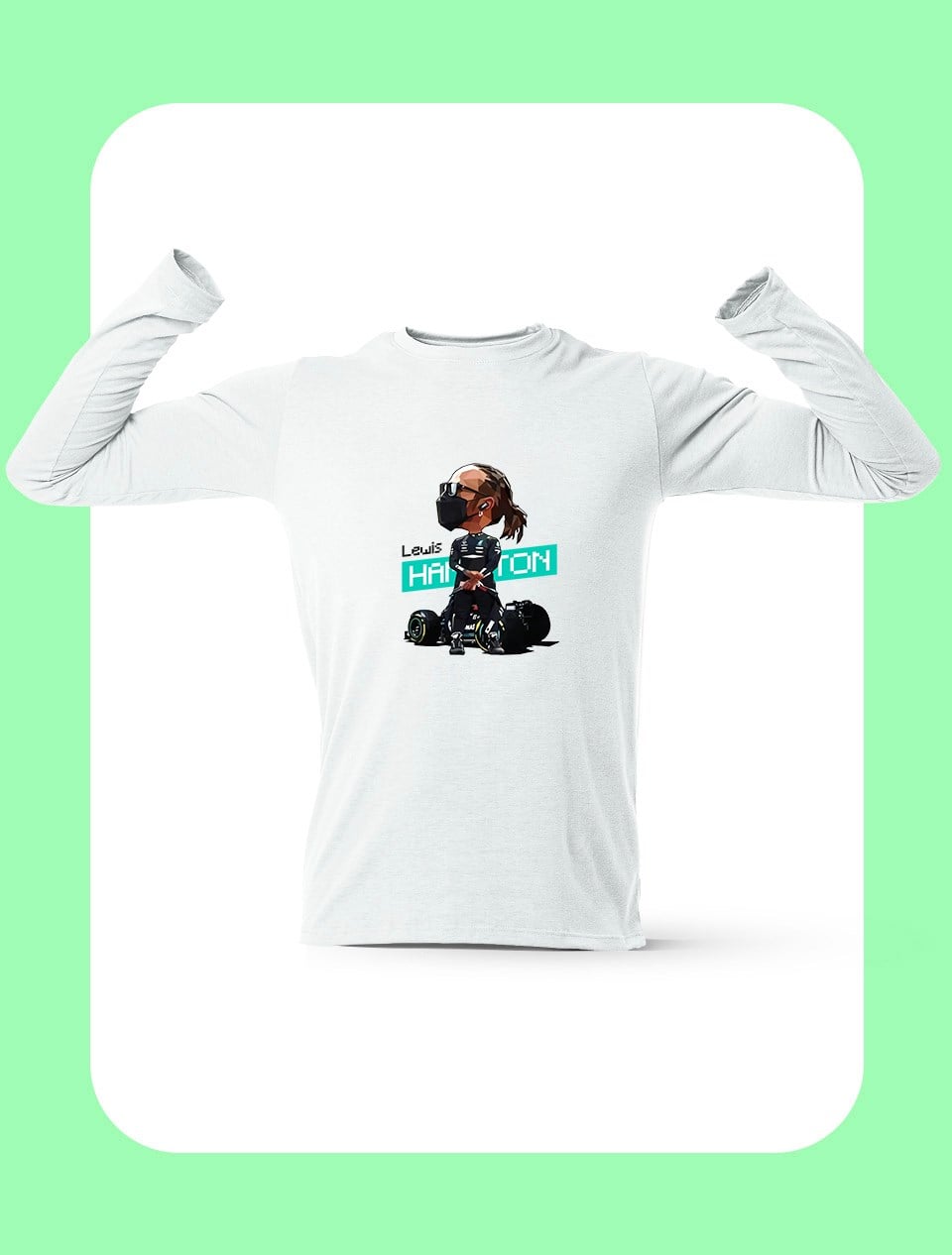 Lewis Hamilton Pixel Art Uzun Kollu Beyaz T-Shirt