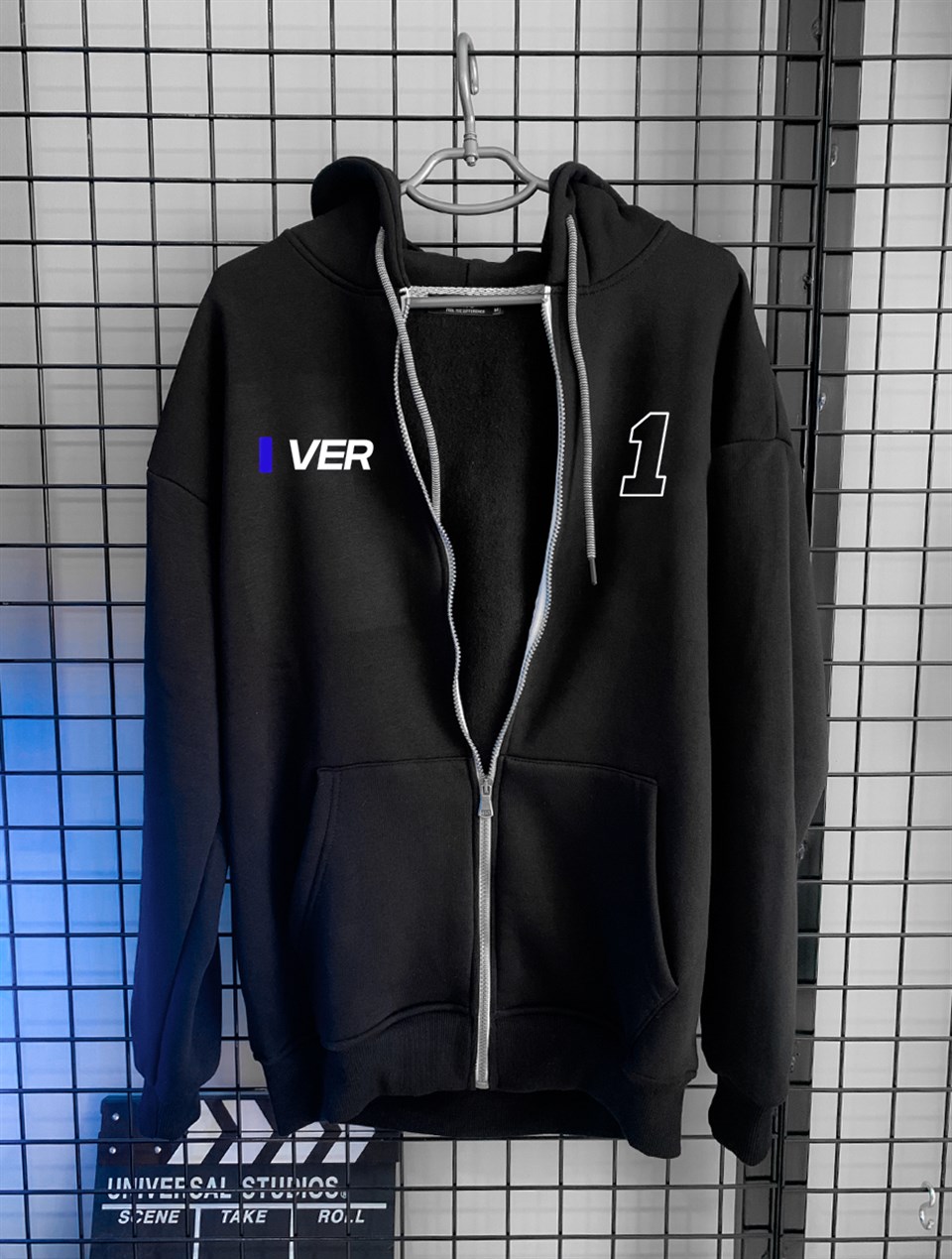 MaxVer 1 Numara Fermuarlı Cepli Siyah Hoodie
