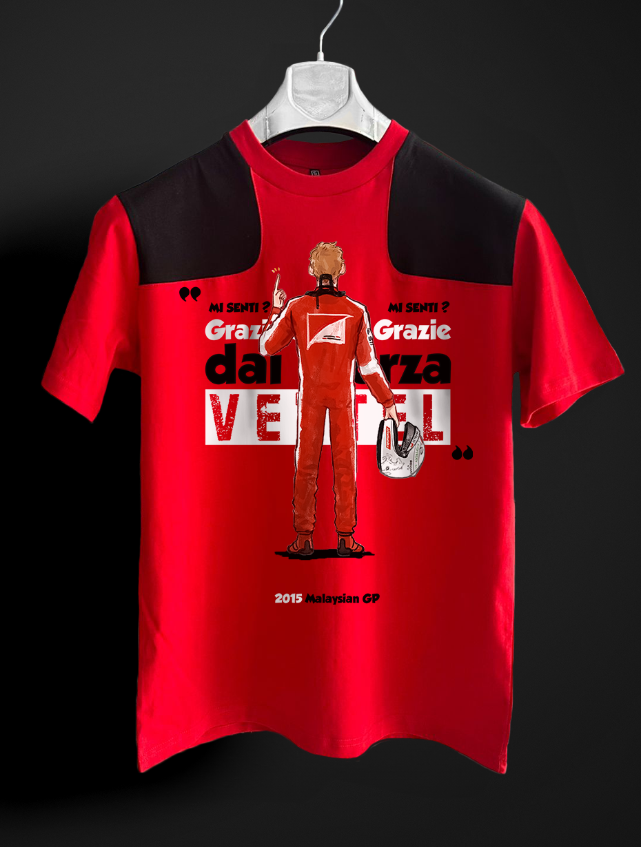 Sebastian Vettel Radio Series  kırmızı siyah T-shirt