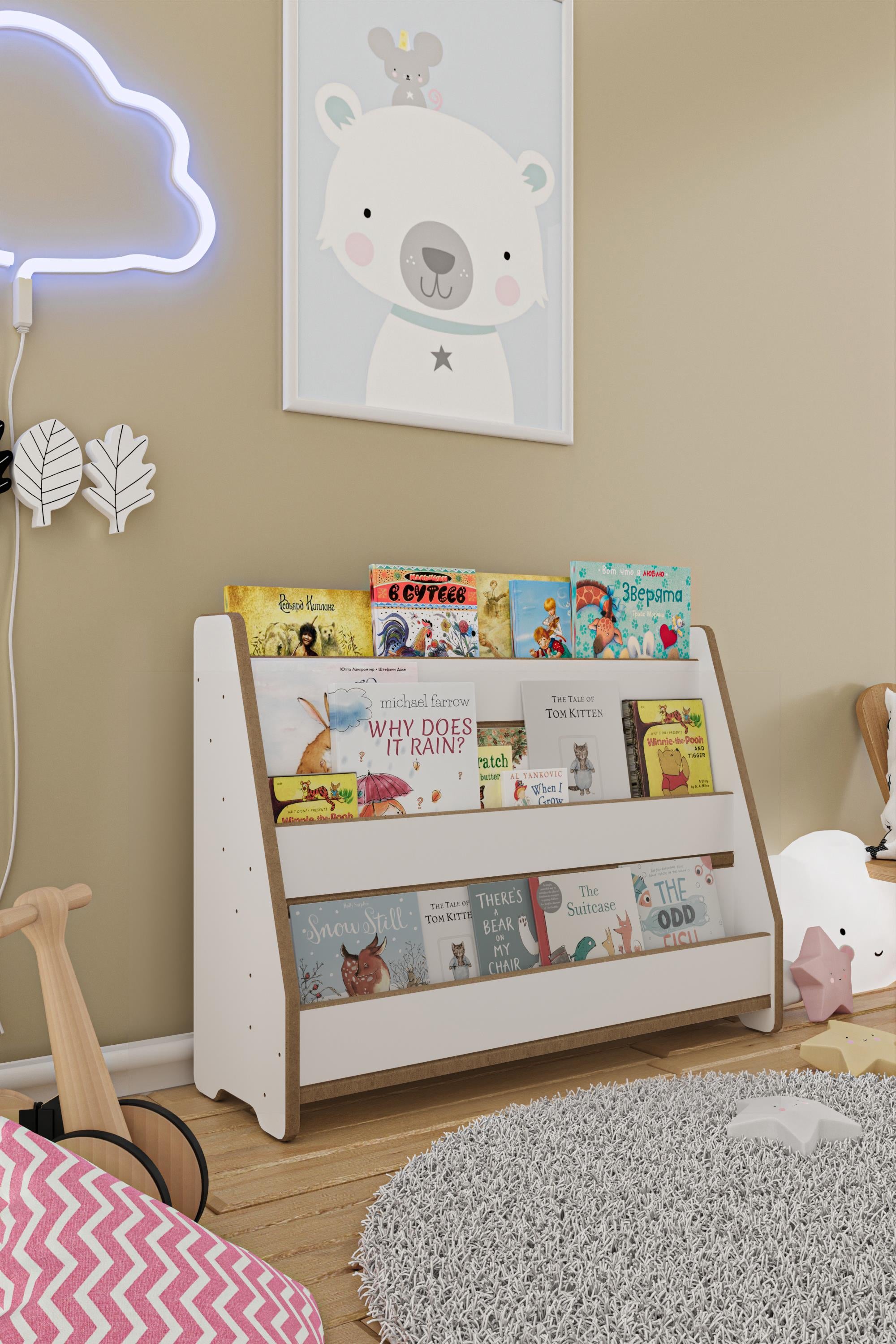 Montessori Mdf Çocuk Kitaplığı - Beyaz 80CM