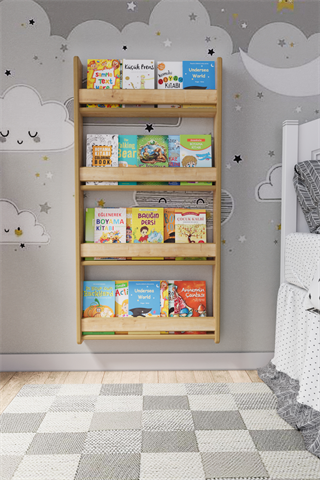 Montessori 4 Raflı Çocuk Kitaplığı 120*60 Cm Safir Meşe