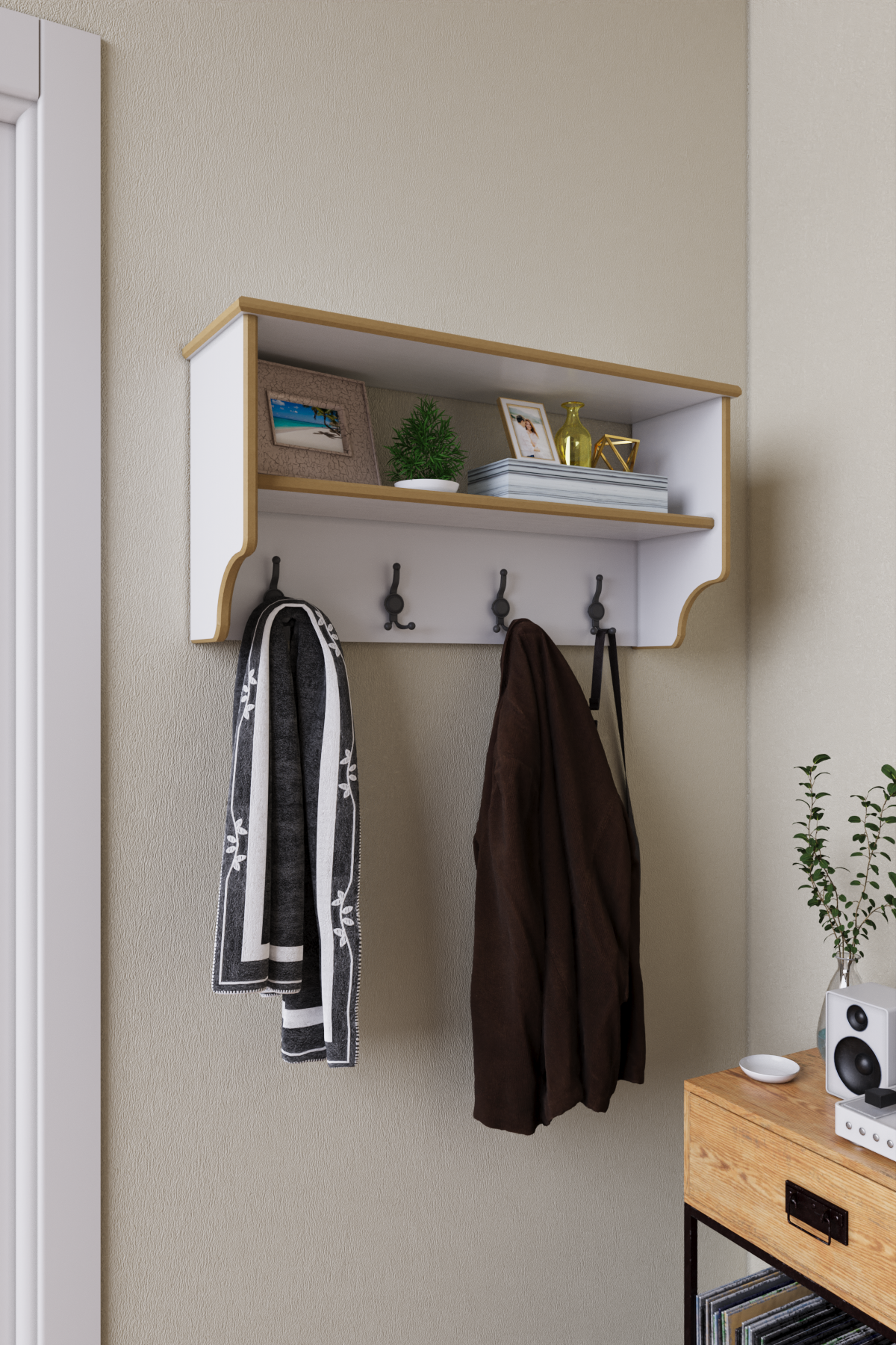 Modern Mdf Duvar Elbise Askılık / Portmanto - Beyaz