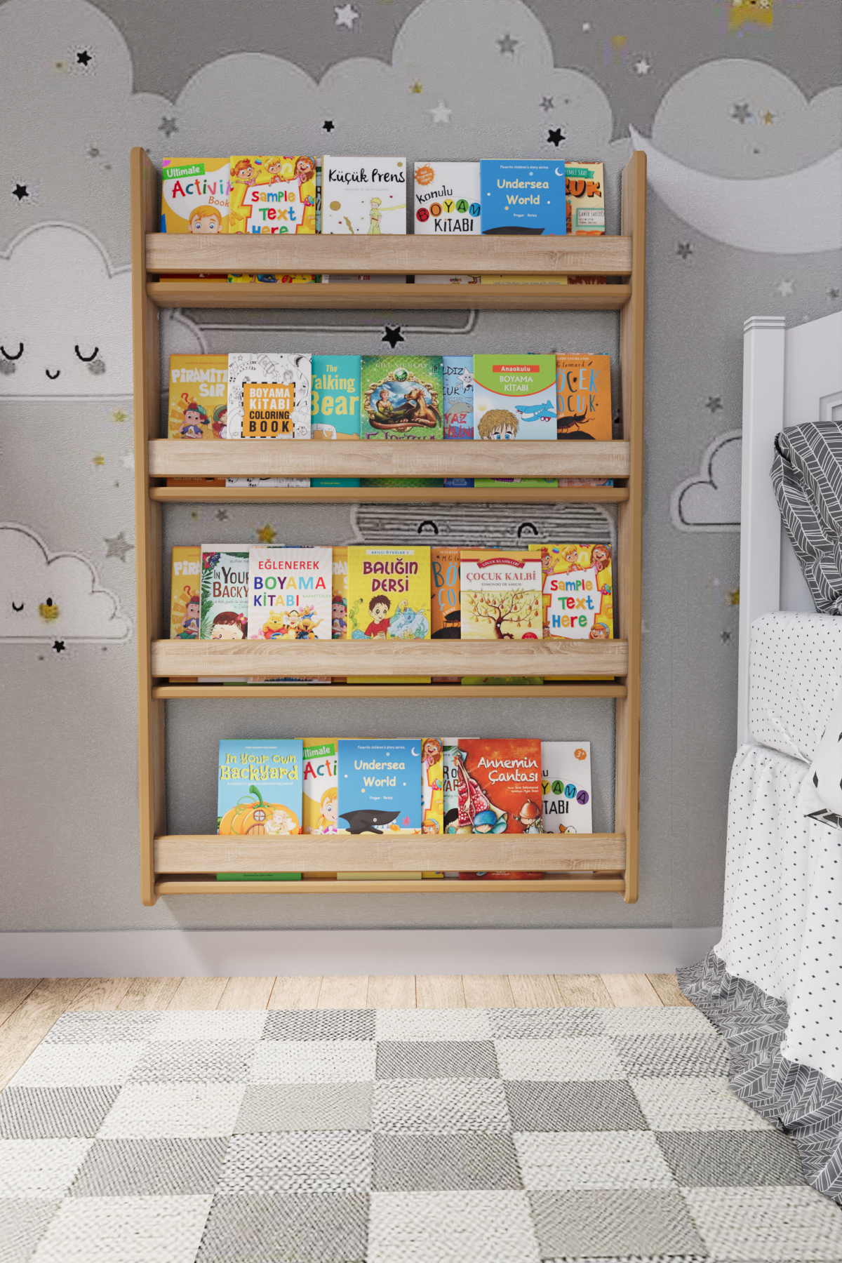 Montessori 4 Raflı Çocuk Kitaplığı 120*80 Cm Sonoma