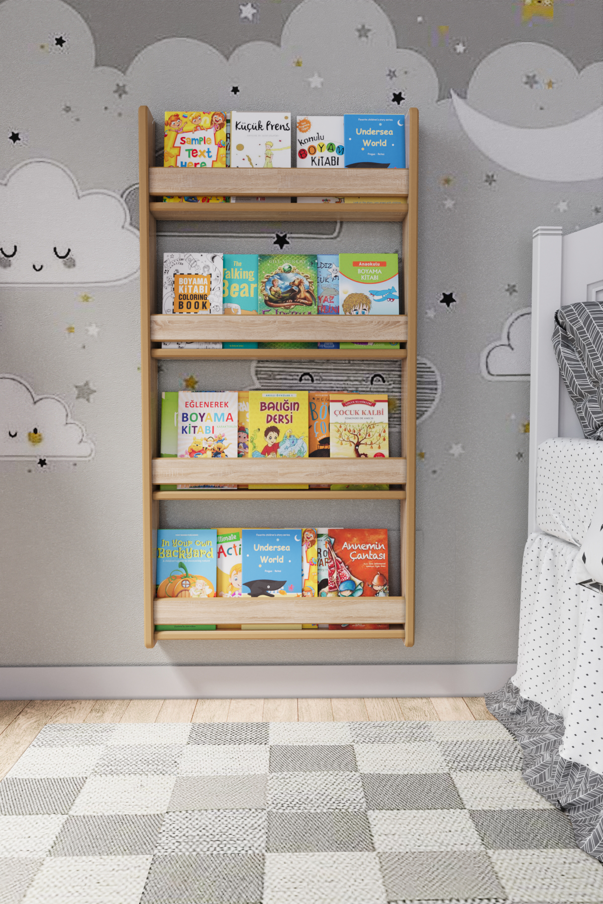 Montessori 4 Raflı Çocuk Kitaplığı 120*60 Cm Sonoma