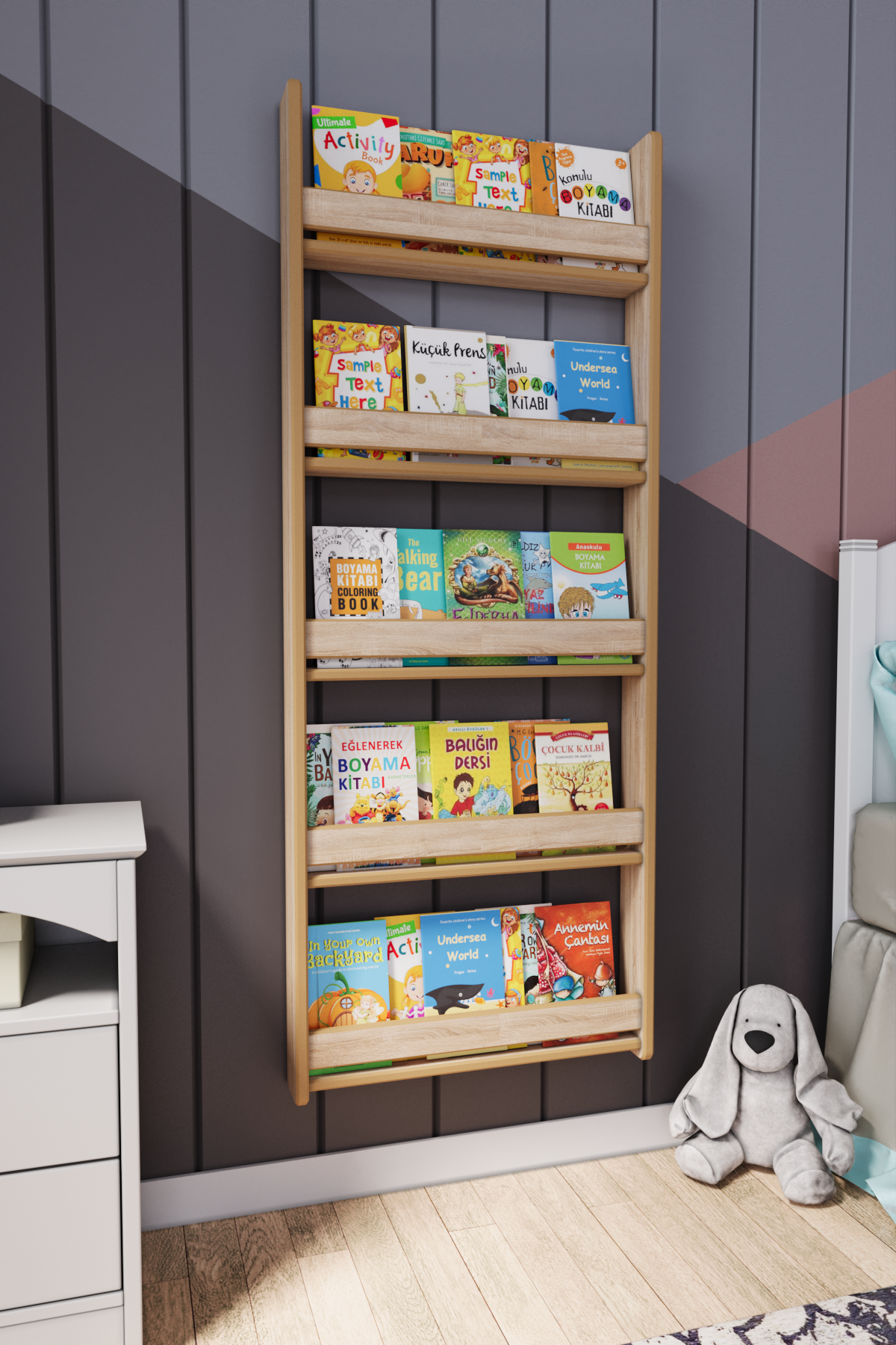 Montessori 5 Raflı Mdf Çocuk Kitaplığı 154*60 Cm Sonomo