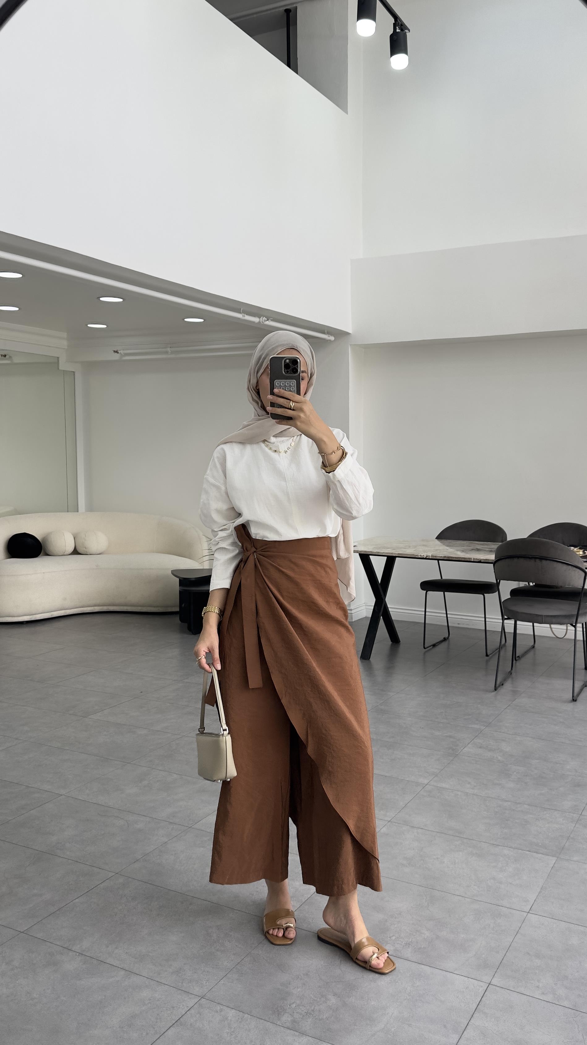 Belly Bağlamalı Pantolon Etek Kahve 