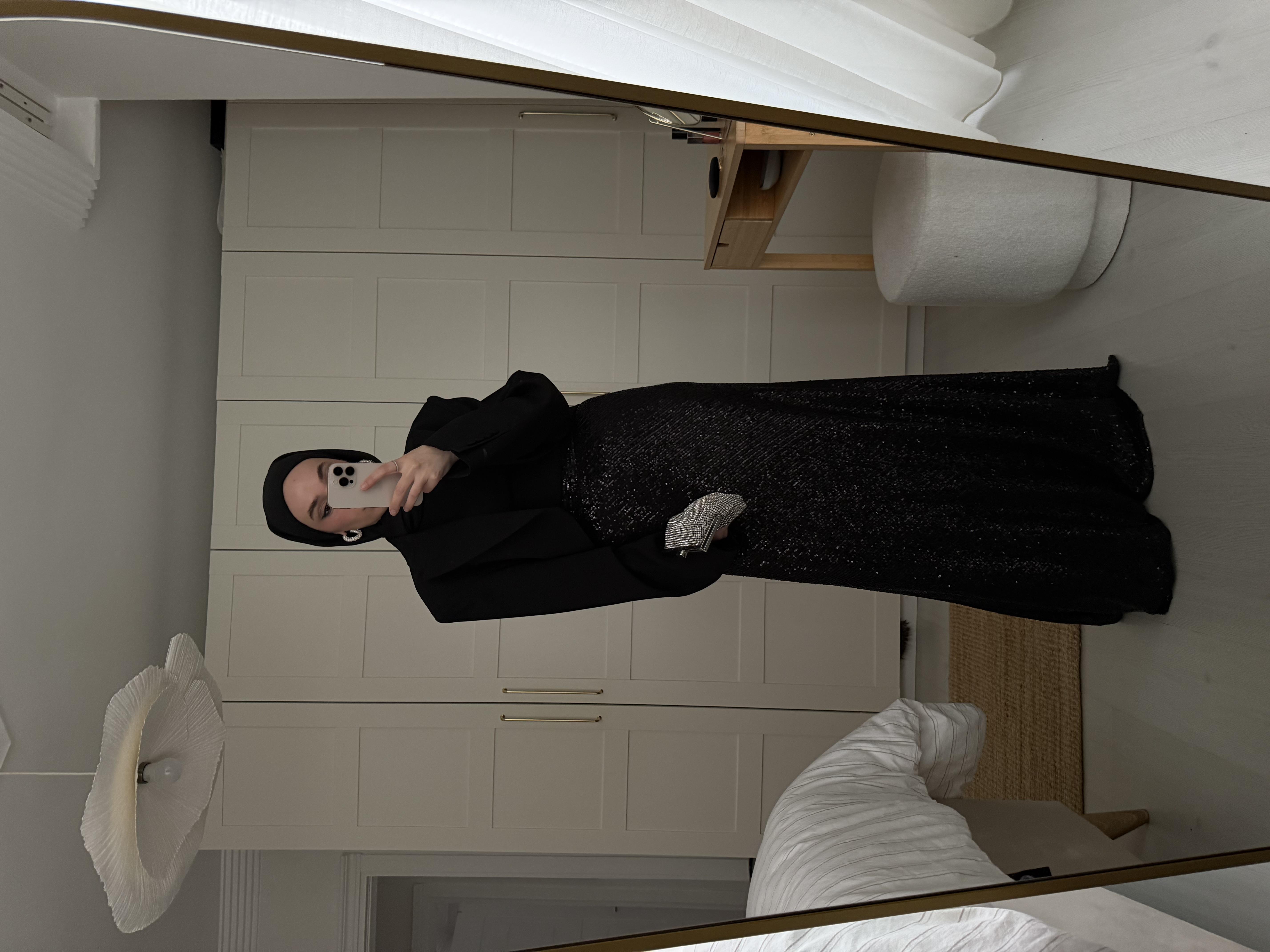 Shine Astarlı Payet Etek Siyah