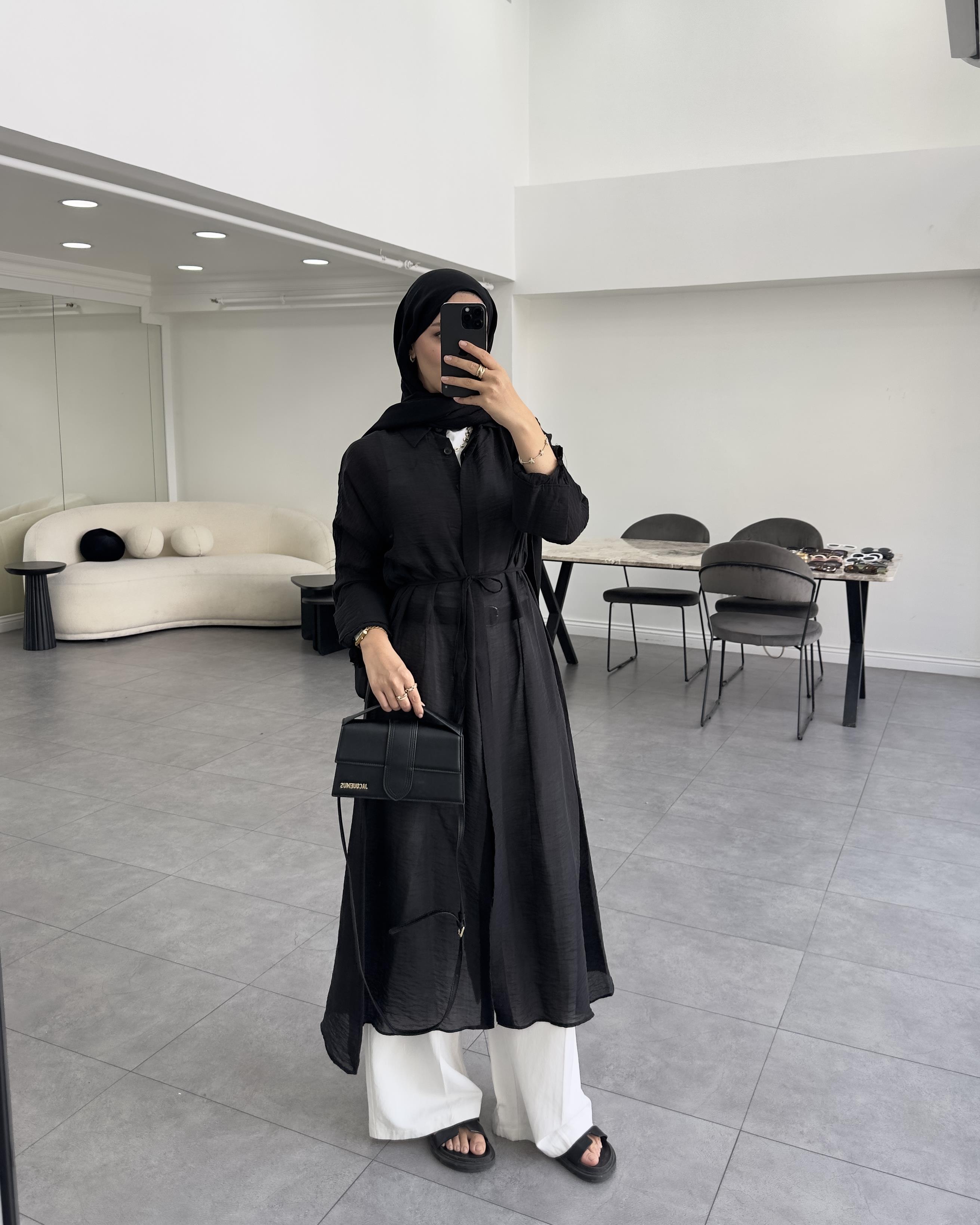 Siyah Kırışık Organze Tunik