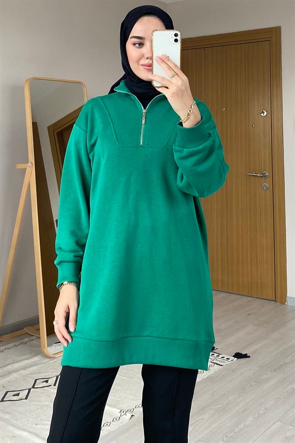 Fermuarlı Sweat Yeşil