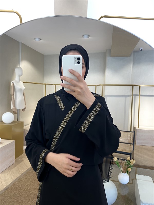 Siyah Gold İşleme Ferace Elbise