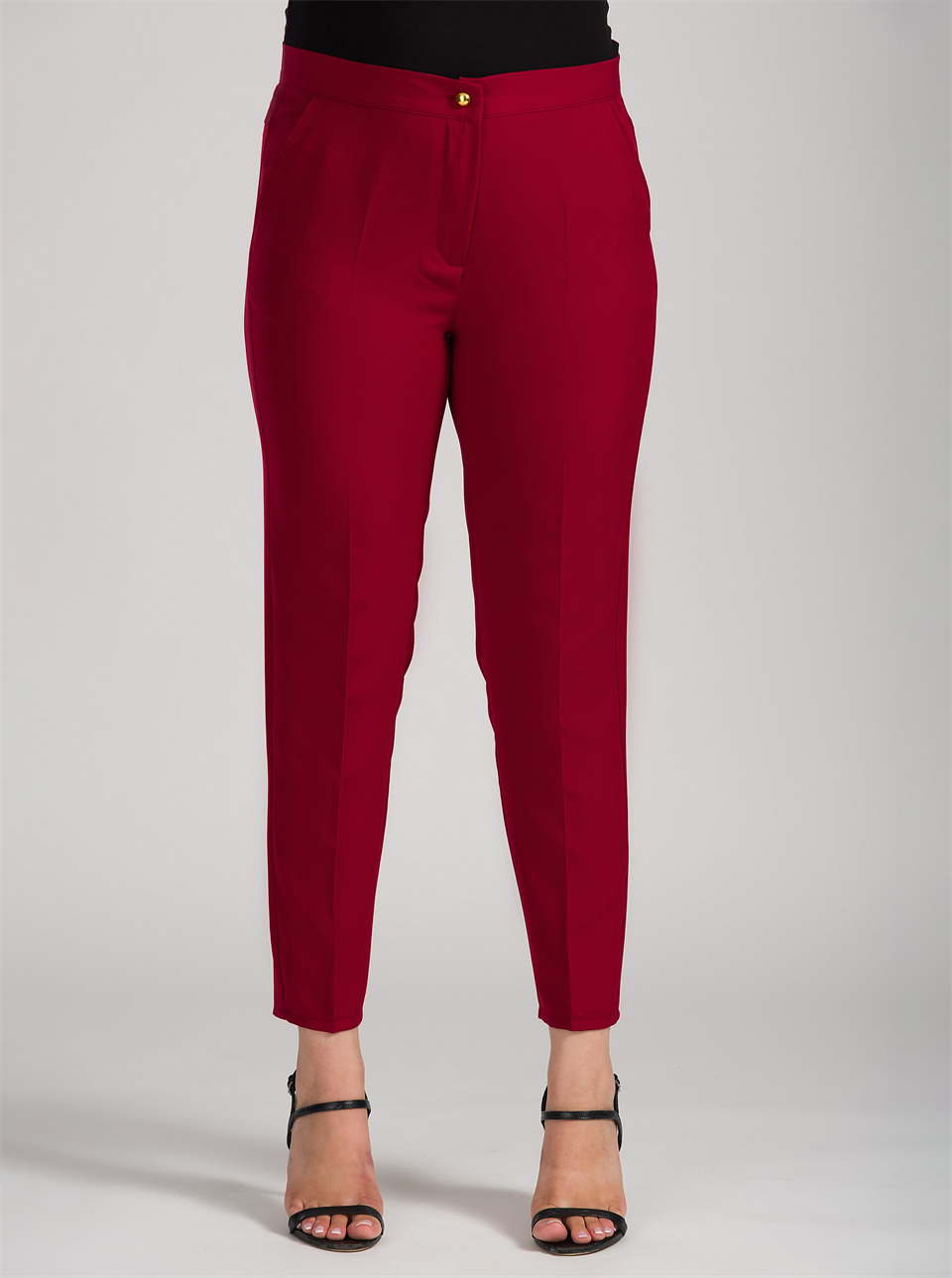 Bordo Bilek Paça Kumaş Pantolon