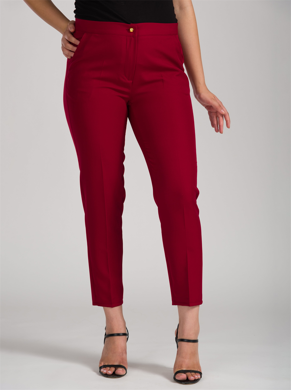 Bordo Bilek Paça Kumaş Pantolon