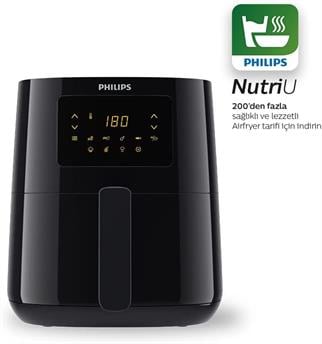 Philips Essential Airfryer – 4,1 l, yağsız fritöz, Rapid Air sıcak hava teknolojisi, NutriU uygulaması, tarifli, dokunmatik ekran (HD9252/90)