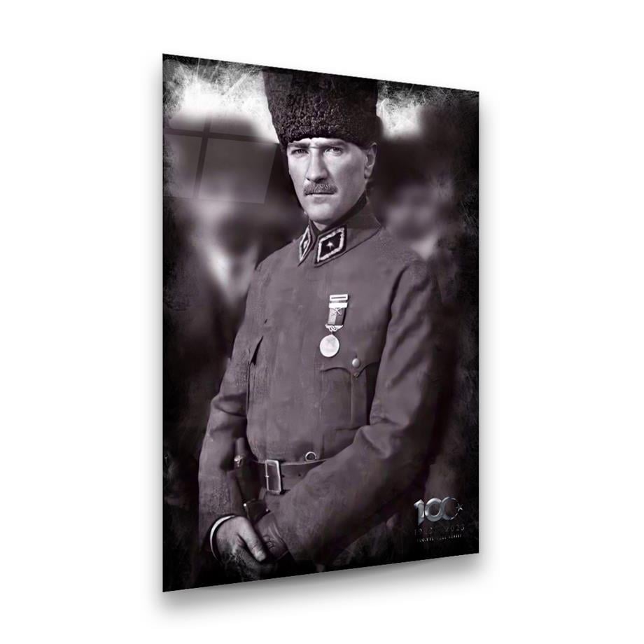 100. Yıl Özel Seri Atatürk Dikey Cam Tablo-Glass Art Concept