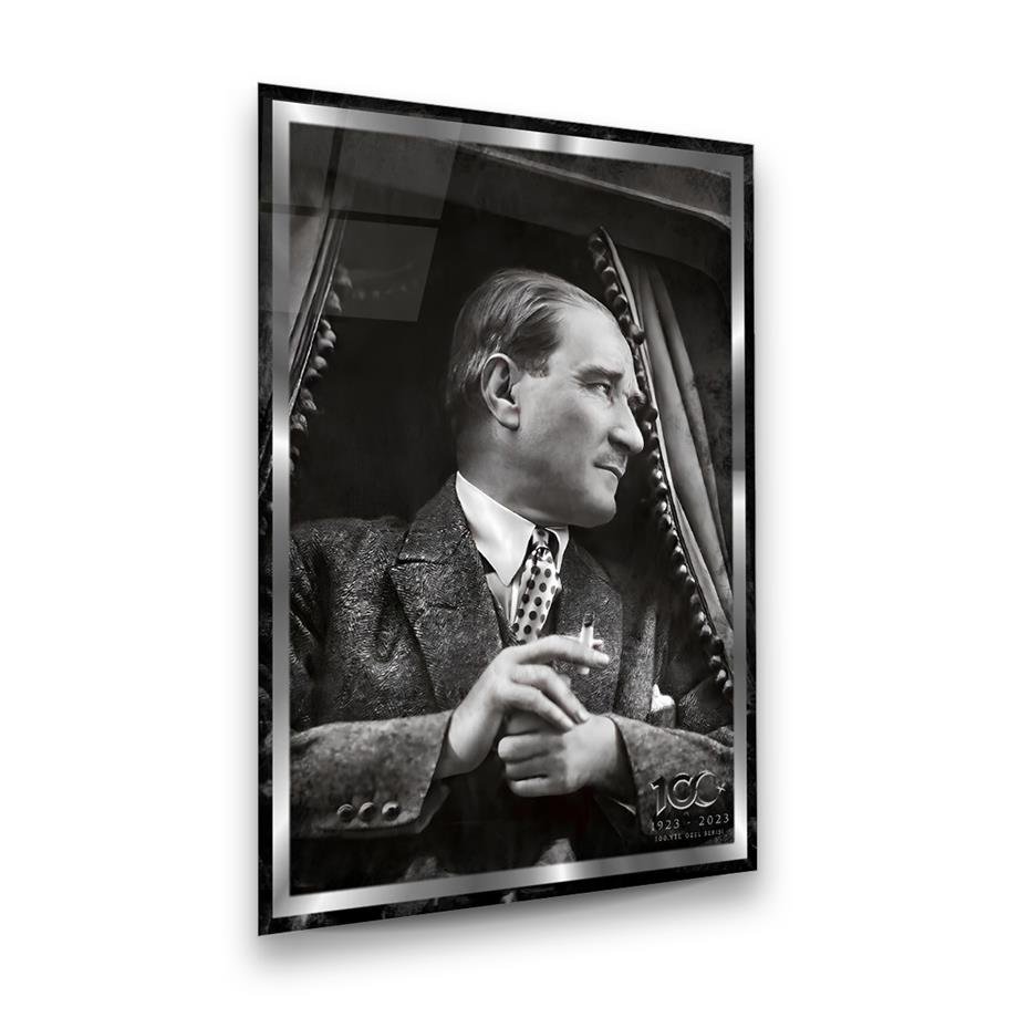 100. Yıl Özel Seri Atatürk Dikey Cam Tablo-Glass Art Concept