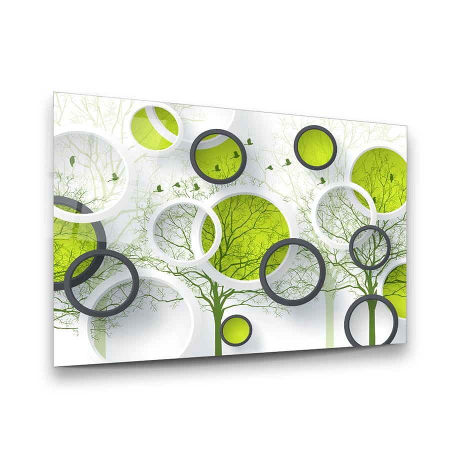 3 Boyutlu Sanatsal Halkalar Yatay Cam Tablo-Glass Art Concept