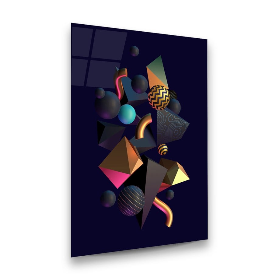 3 Boyutlu Şekiller Dikey Cam Tablo-Glass Art Concept