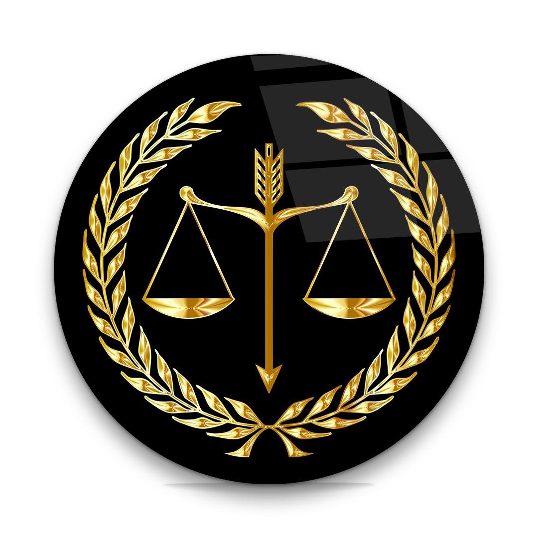 Adalet Terazisi Yuvarlak Cam Tablo-Glass Art Concept