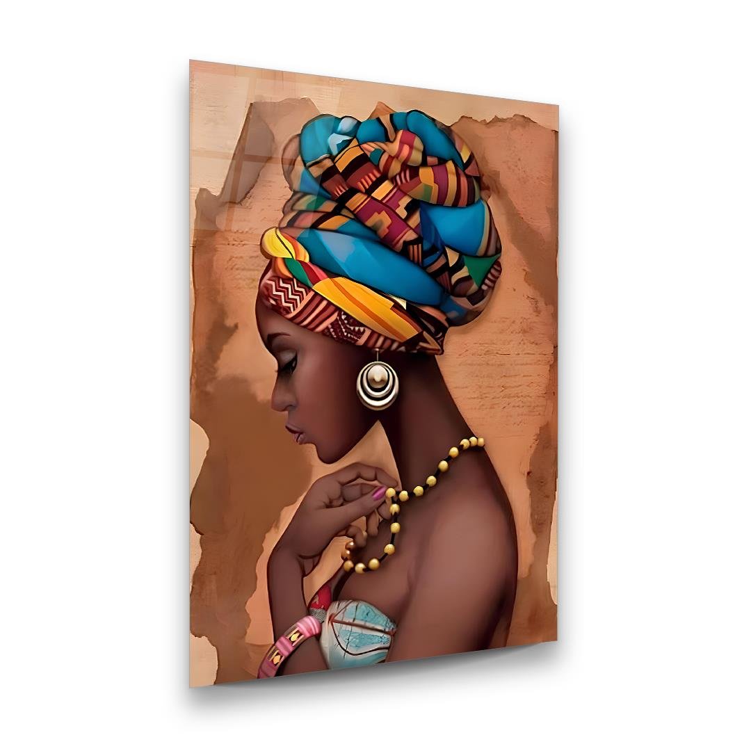 Afrika Sanatı Kadın Boyama Dikey Cam Tablo-Glass Art Concept