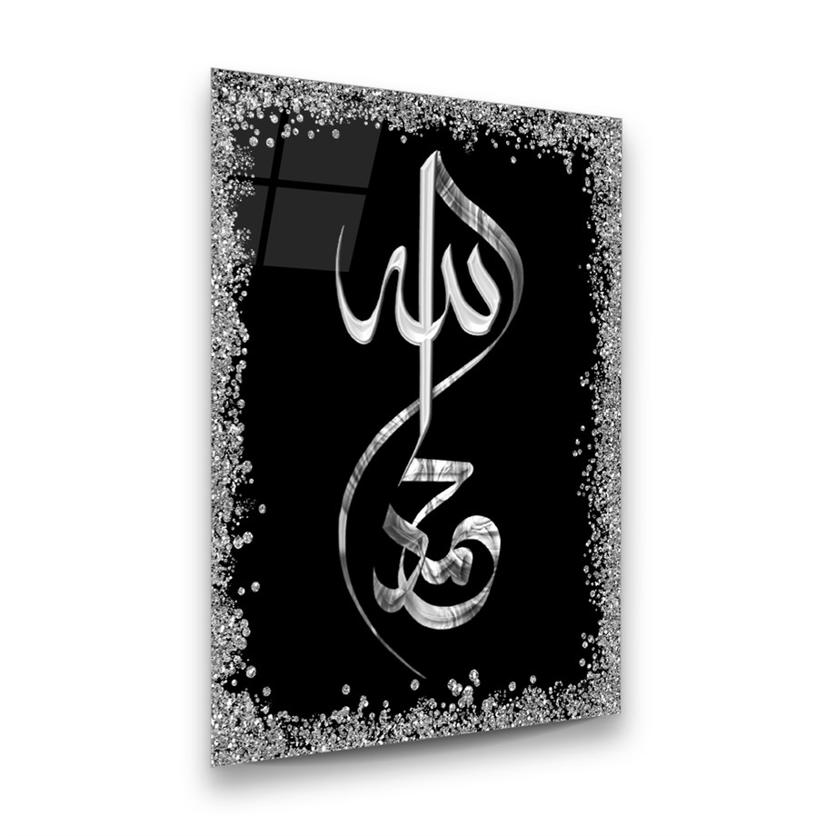Allah ve Hz. Muhammed S.A.V Lafzı Dikey Cam Tablo-Glass Art Concept