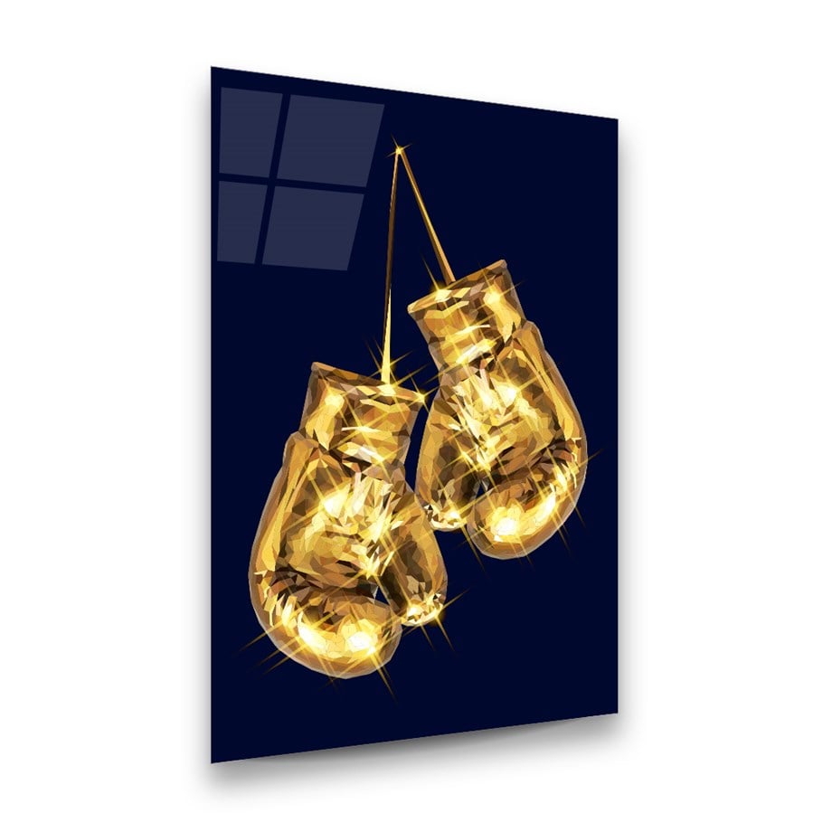 Altın Eldivenler Dikey Cam Tablo-Glass Art Concept