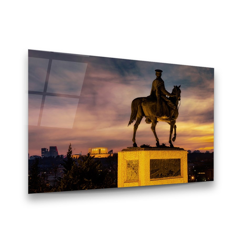 Anıtkabir ve Atatürk Yatay Cam Tablo-Glass Art Concept