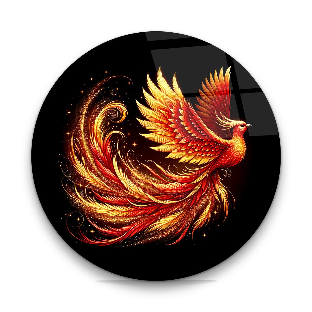 Anka Kuşu 2 Yuvarlak Cam Tablo-Glass Art Concept