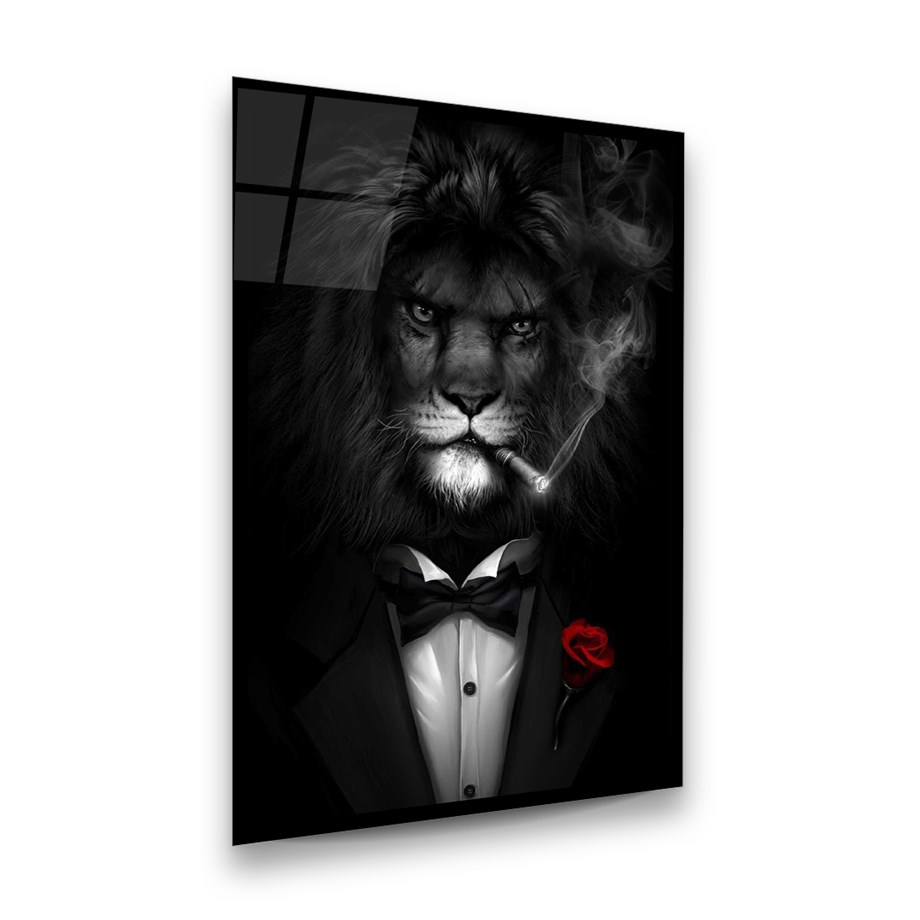 Aslan Adam Dikey Cam Tablo-Glass Art Concept