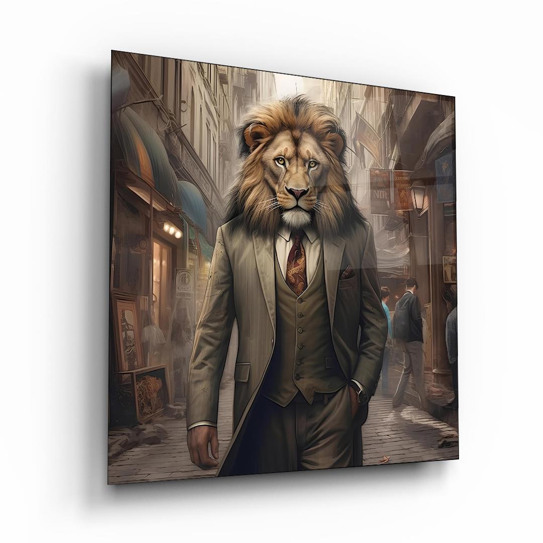 Aslan Adam Kare Cam Tablo-Glass Art Concept