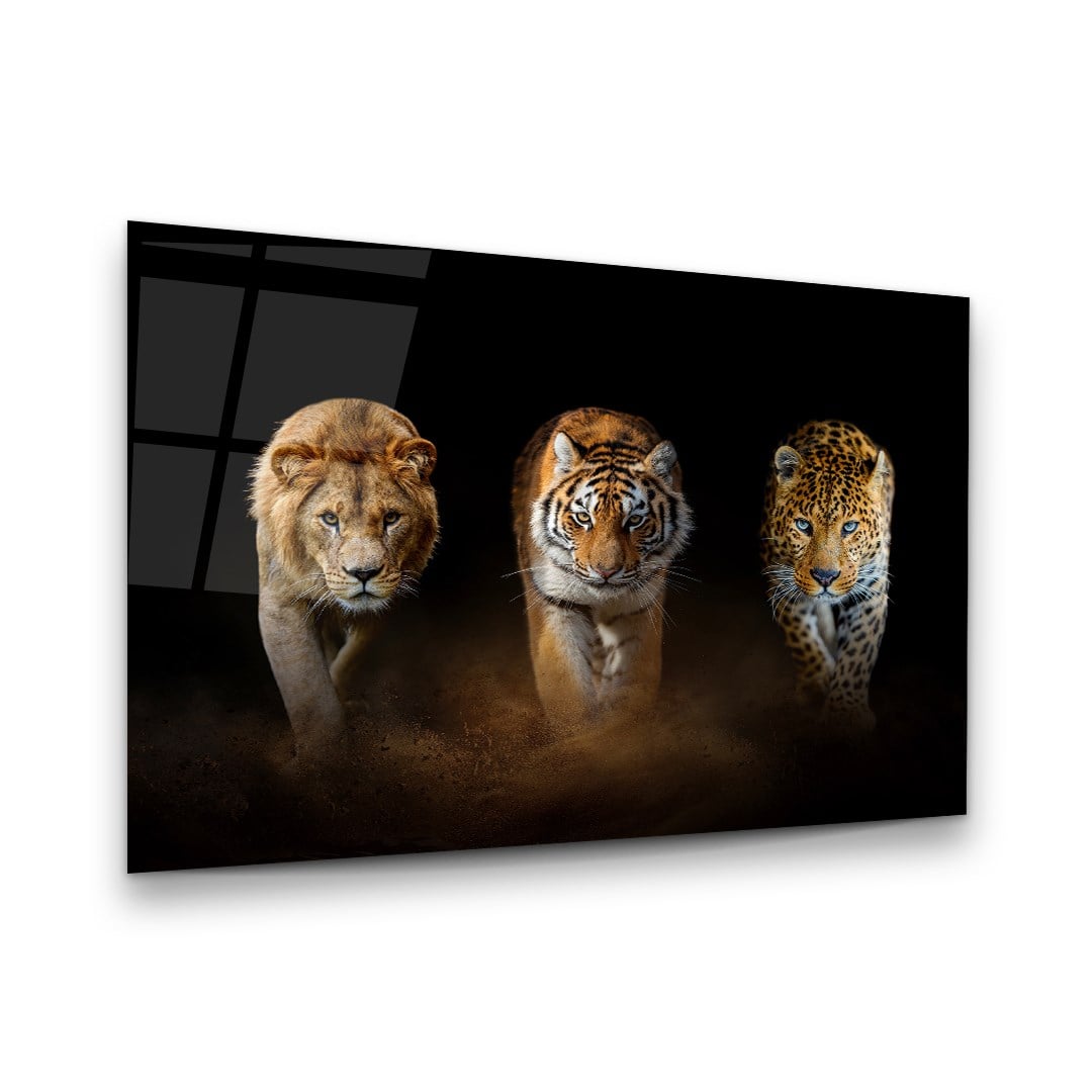 Aslan Kaplan Leopar Yatay Cam Tablo-Glass Art Concept