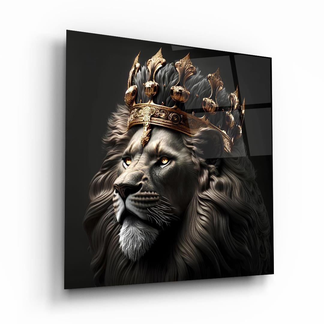 Aslan Kral Kare Cam Tablo-Glass Art Concept