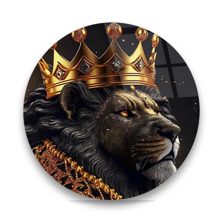 Aslan Kral Yuvarlak Cam Tablo-Glass Art Concept