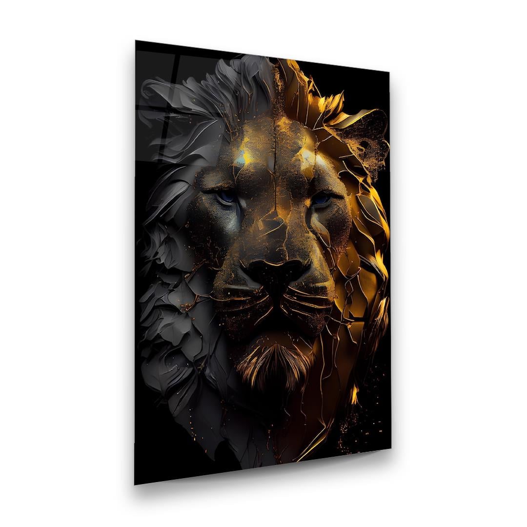 Aslan Manipülasyon 4 Dikey Cam Tablo-Glass Art Concept