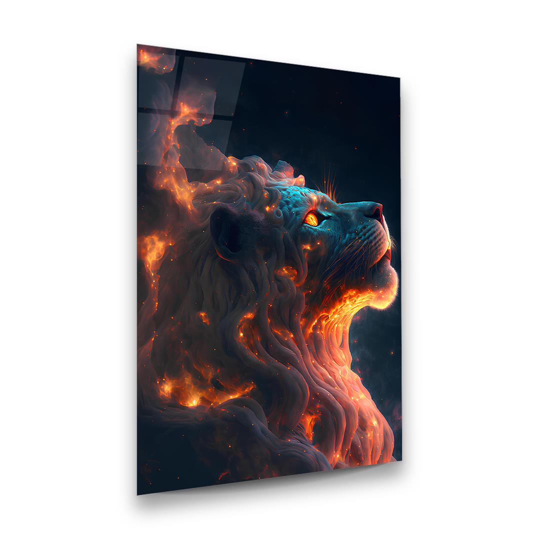 Aslan Manipülasyon Dikey Cam Tablo-Glass Art Concept