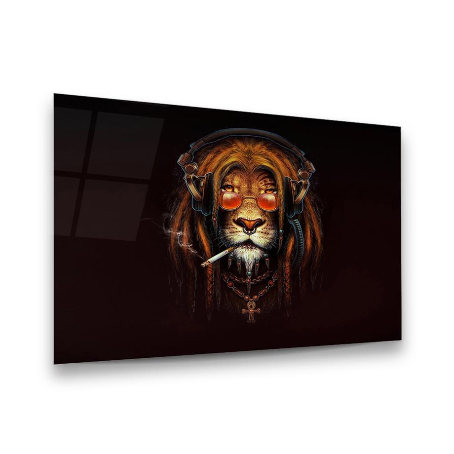 Aslan Manipülasyon Yatay Cam Tablo-Glass Art Concept