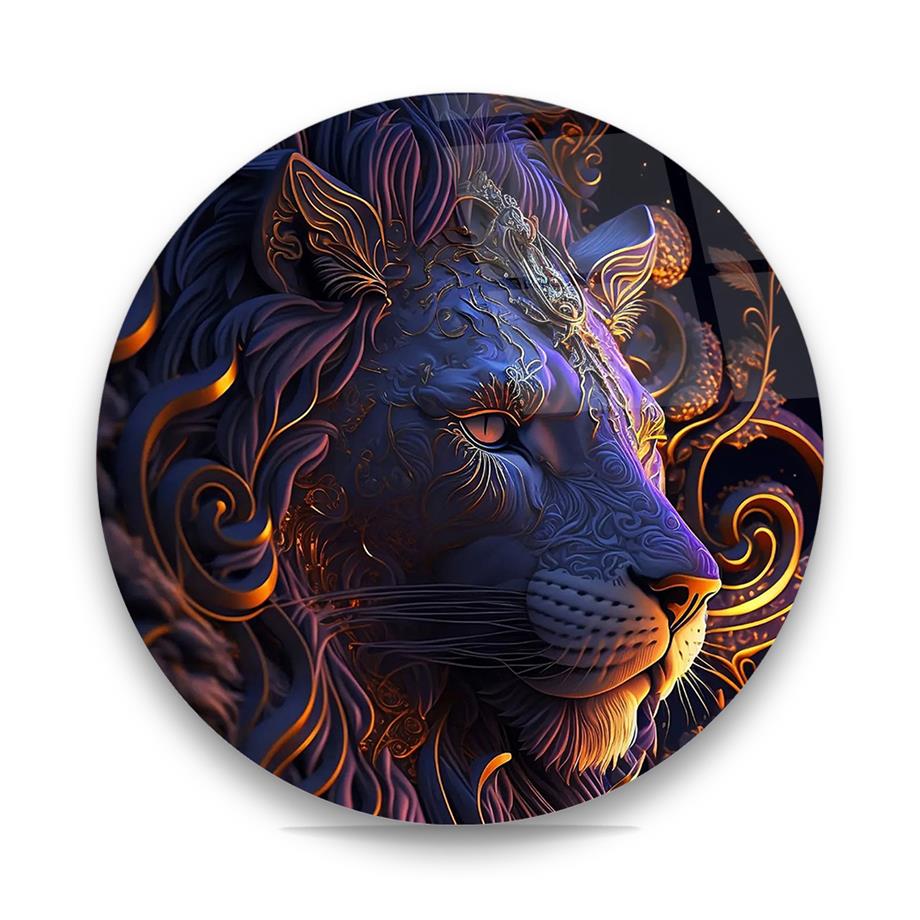 Aslan Manipülasyon Yuvarlak Cam Tablo-Glass Art Concept