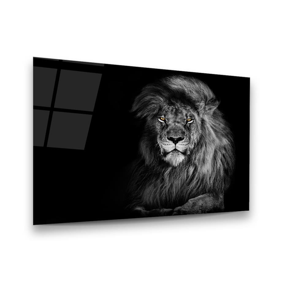 Aslan Yatay Cam Tablo-Glass Art Concept