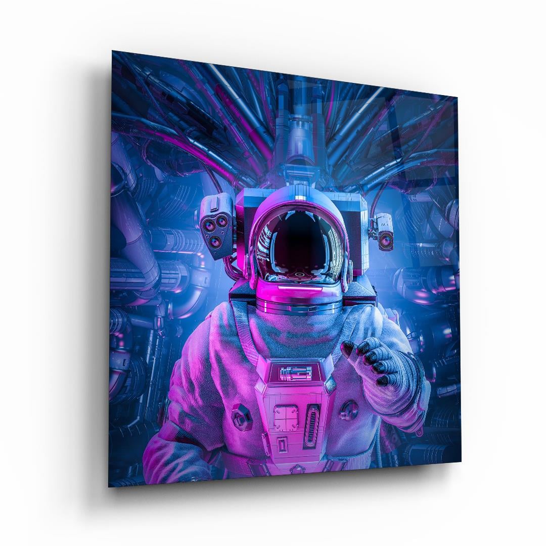 Astronot Kare Cam Tablo-Glass Art Concept
